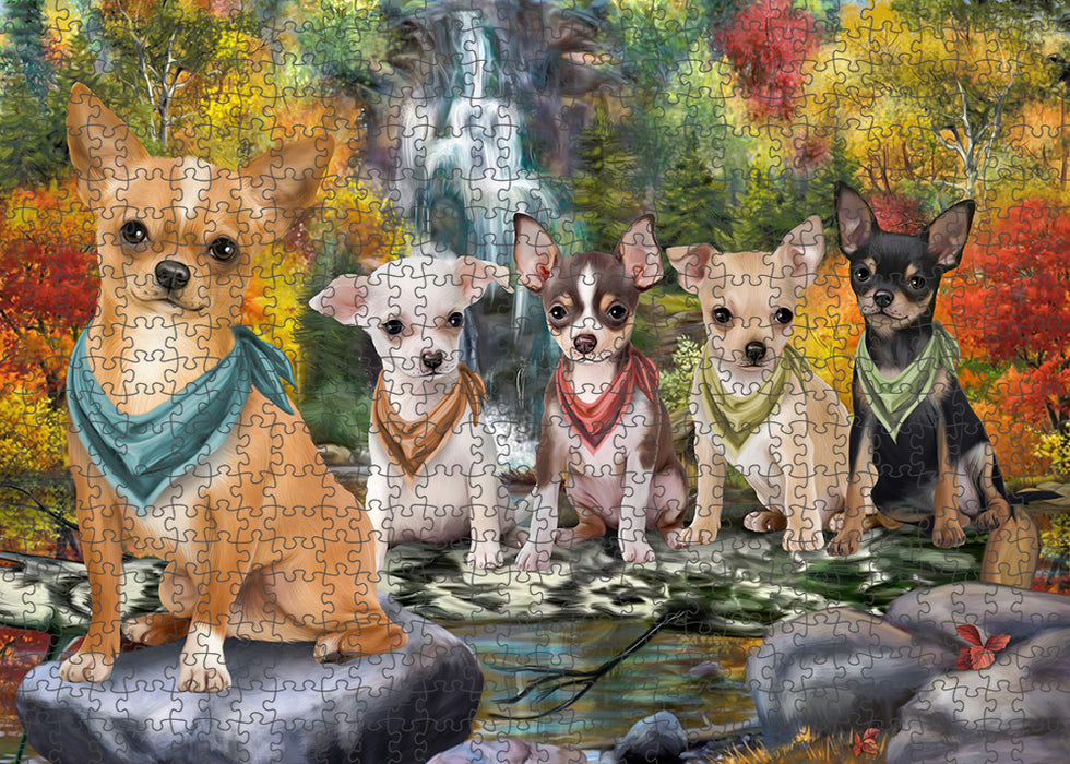 Scenic Waterfall Chihuahuas Dog Puzzle with Photo Tin PUZL59649