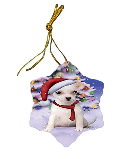 Winterland Wonderland Chihuahua Dog In Christmas Holiday Scenic Background  Star Porcelain Ornament SPOR53371
