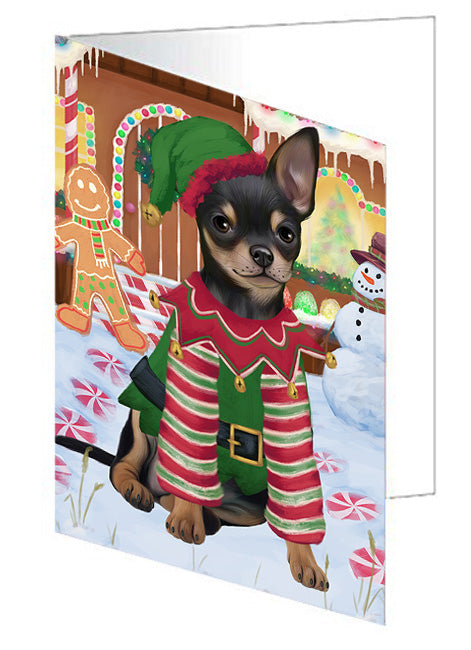 Christmas Gingerbread House Candyfest Chihuahua Dog Handmade Artwork Assorted Pets Greeting Cards and Note Cards with Envelopes for All Occasions and Holiday Seasons GCD73421