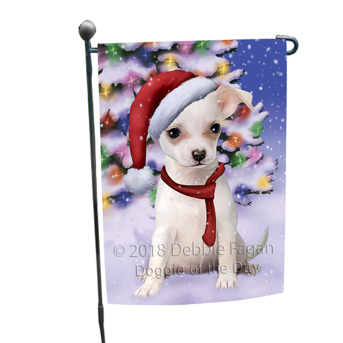 Winterland Wonderland Chihuahua Dog In Christmas Holiday Scenic Background  Garden Flag GFLG53442