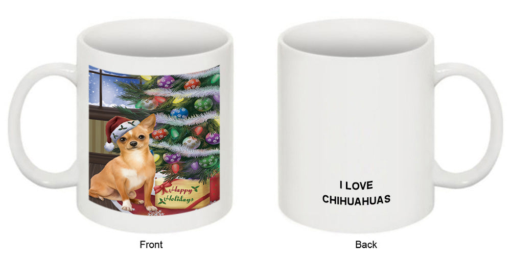 Christmas Happy Holidays Chihuahua Dog with Tree and Presents Coffee Mug MUG49217