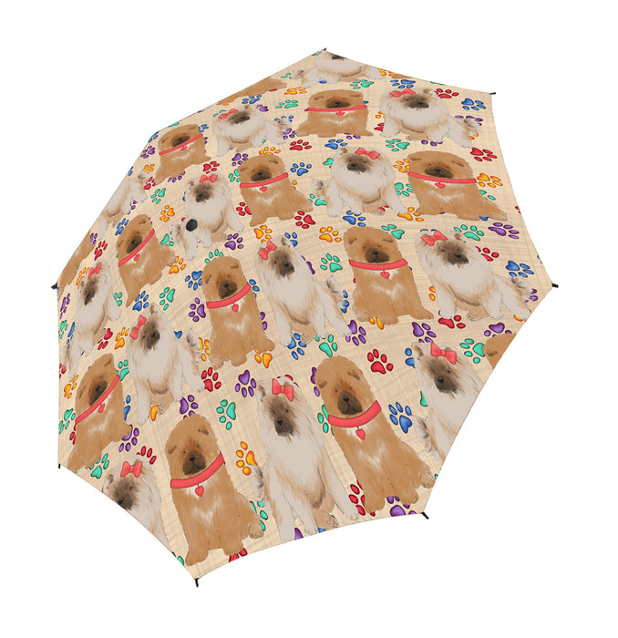 Rainbow Paw Print Chihuahua Dogs Red Semi-Automatic Foldable Umbrella