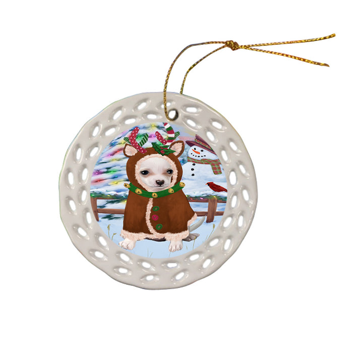 Christmas Gingerbread House Candyfest Chihuahua Dog Ceramic Doily Ornament DPOR56659