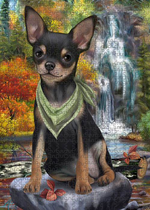 Scenic Waterfall Chihuahua Dog Puzzle with Photo Tin PUZL59652