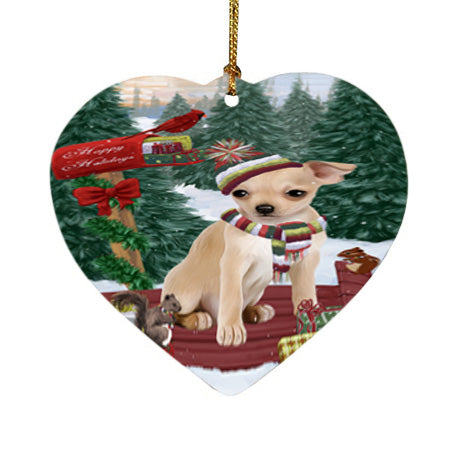 Merry Christmas Woodland Sled Chihuahua Dog Heart Christmas Ornament HPOR55252
