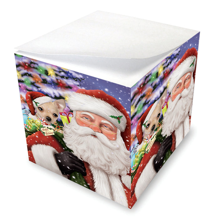 Santa Carrying Chihuahua Dog and Christmas Presents Note Cube NOC55625