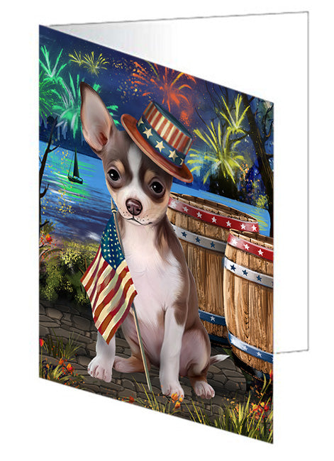 4th of July Independence Day Fireworks Chihuahua Dog at the Lake Handmade Artwork Assorted Pets Greeting Cards and Note Cards with Envelopes for All Occasions and Holiday Seasons GCD57386