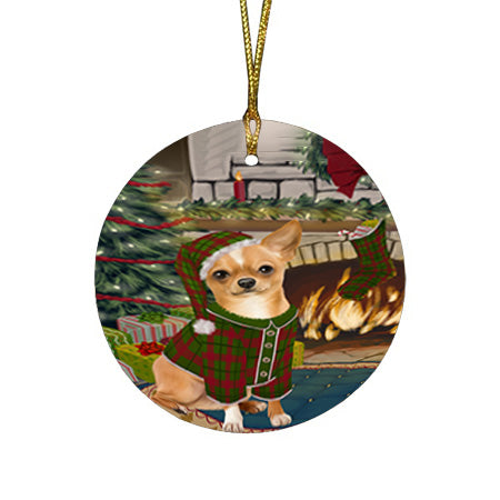 The Stocking was Hung Chihuahua Dog Round Flat Christmas Ornament RFPOR55629