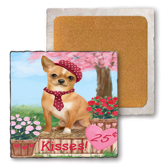 Rosie 25 Cent Kisses Chihuahua Dog Set of 4 Natural Stone Marble Tile Coasters MCST51439