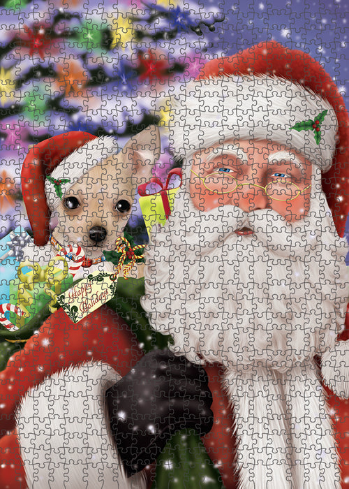 Santa Carrying Chihuahua Dog and Christmas Presents Puzzle with Photo Tin PUZL83072