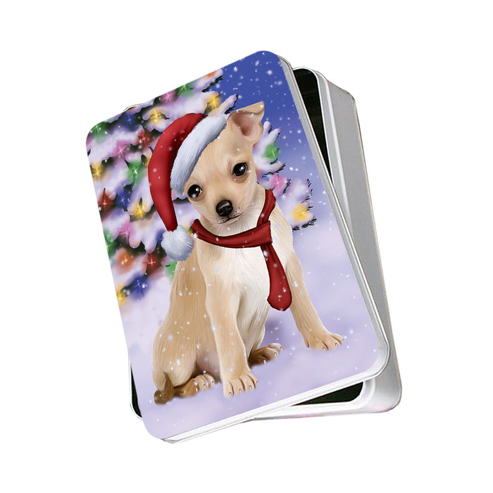 Winterland Wonderland Chihuahua Dog In Christmas Holiday Scenic Background Photo Storage Tin PITN53381