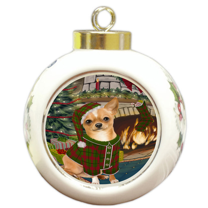 The Stocking was Hung Chihuahua Dog Round Ball Christmas Ornament RBPOR55629