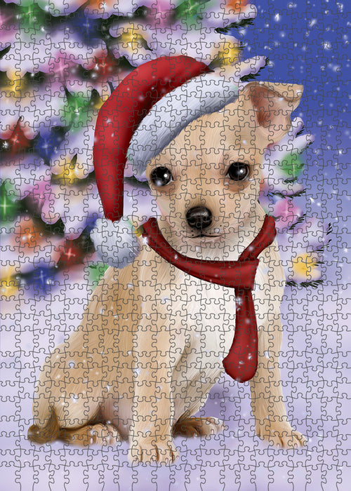 Winterland Wonderland Chihuahua Dog In Christmas Holiday Scenic Background Puzzle with Photo Tin PUZL80680