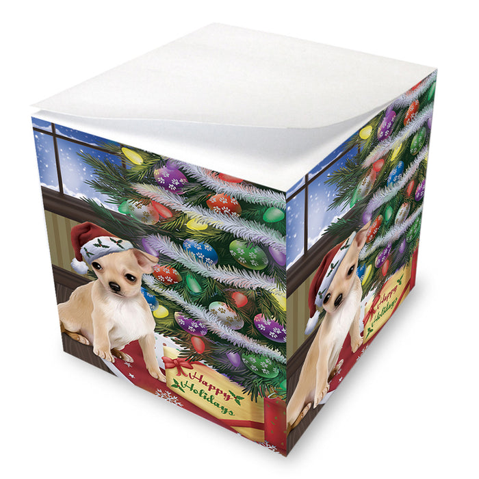 Christmas Happy Holidays Chihuahua Dog with Tree and Presents Note Cube NOC55466