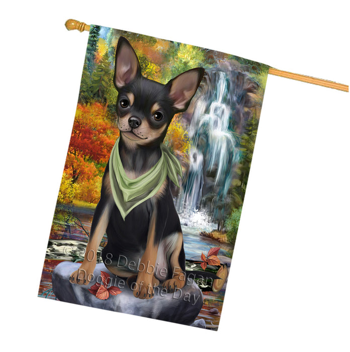 Scenic Waterfall Chihuahua Dog House Flag FLG51988