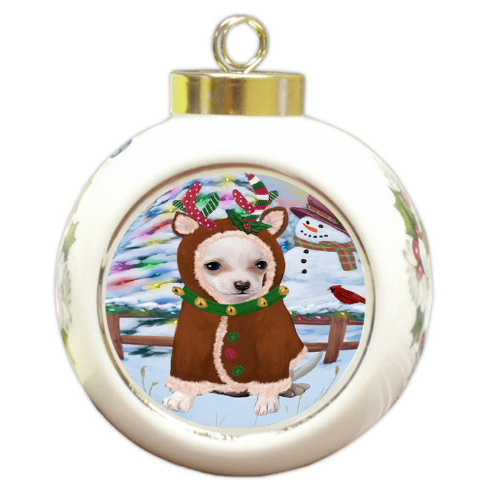 Christmas Gingerbread House Candyfest Chihuahua Dog Round Ball Christmas Ornament RBPOR56659