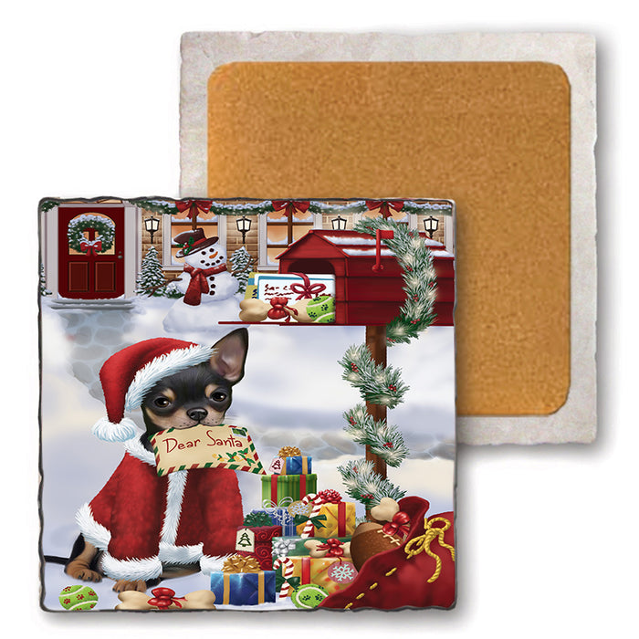 Chihuahua Dog Dear Santa Letter Christmas Holiday Mailbox Set of 4 Natural Stone Marble Tile Coasters MCST48889