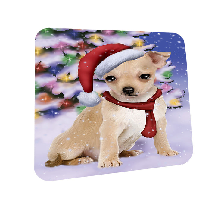 Winterland Wonderland Chihuahua Dog In Christmas Holiday Scenic Background  Coasters Set of 4 CST53339