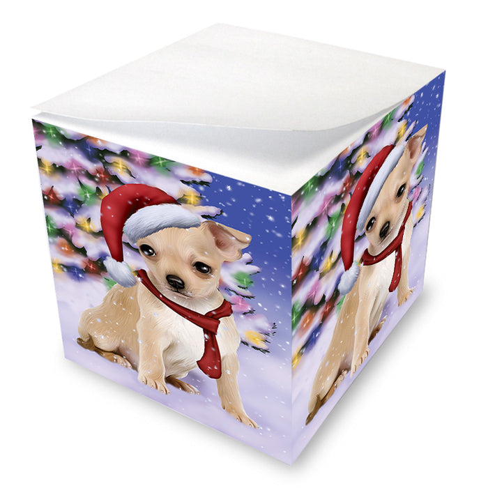 Winterland Wonderland Chihuahua Dog In Christmas Holiday Scenic Background Note Cube NOC53381