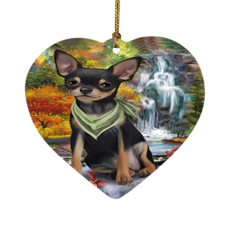 Scenic Waterfall Chihuahua Dog Heart Christmas Ornament HPOR51855