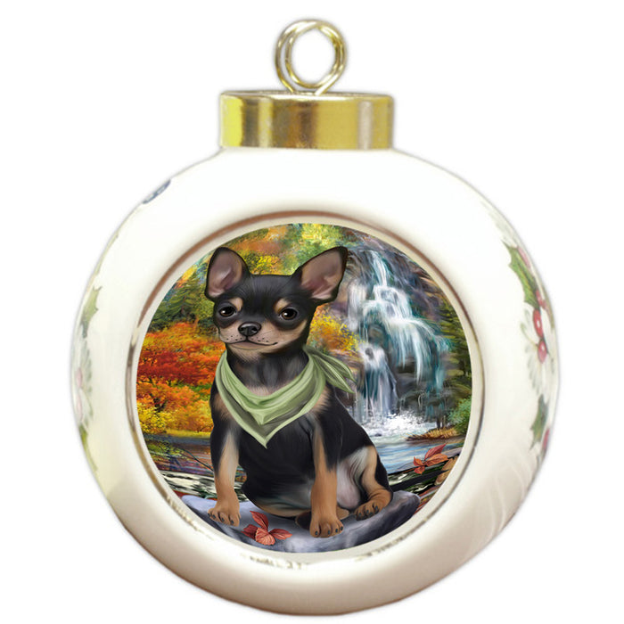 Scenic Waterfall Chihuahua Dog Round Ball Christmas Ornament RBPOR51855