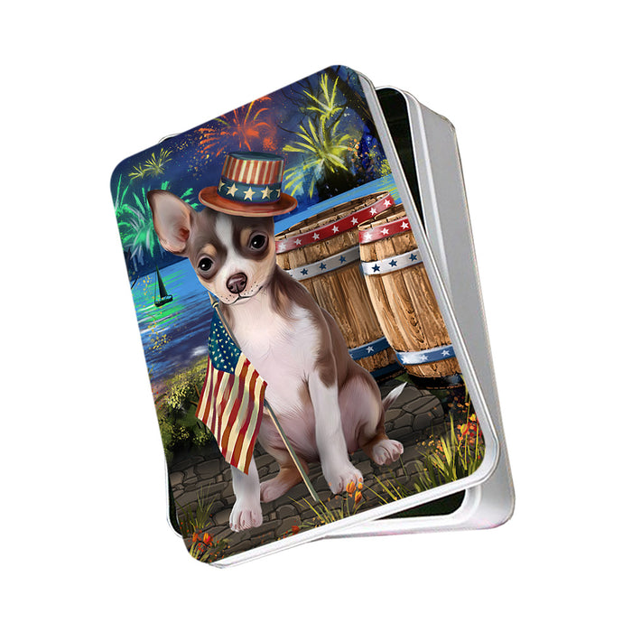 4th of July Independence Day Fireworks Chihuahua Dog at the Lake Photo Storage Tin PITN51119