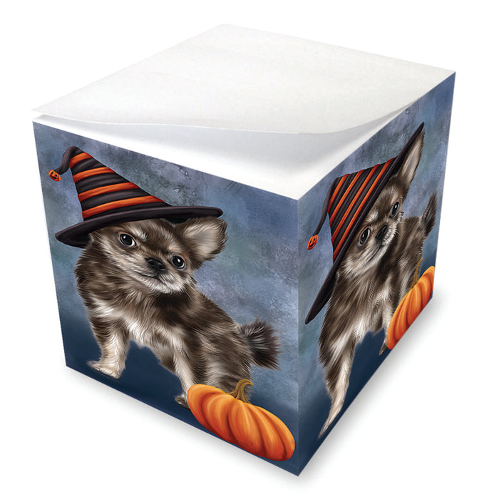 Happy Halloween Chihuahua Dog Wearing Witch Hat with Pumpkin Note Cube NOC56529