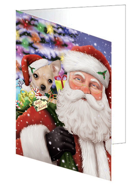 Santa Carrying Chihuahua Dog and Christmas Presents Handmade Artwork Assorted Pets Greeting Cards and Note Cards with Envelopes for All Occasions and Holiday Seasons GCD65966
