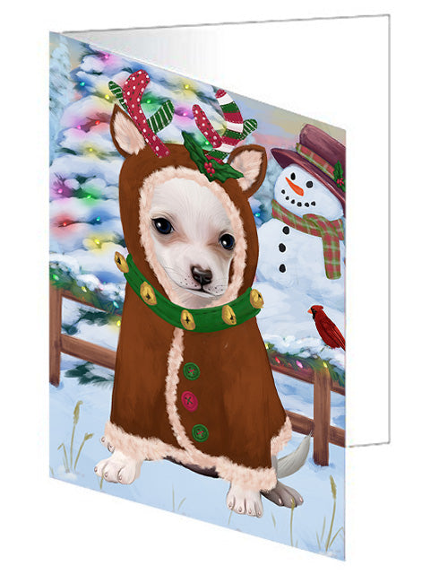 Christmas Gingerbread House Candyfest Chihuahua Dog Handmade Artwork Assorted Pets Greeting Cards and Note Cards with Envelopes for All Occasions and Holiday Seasons GCD73424