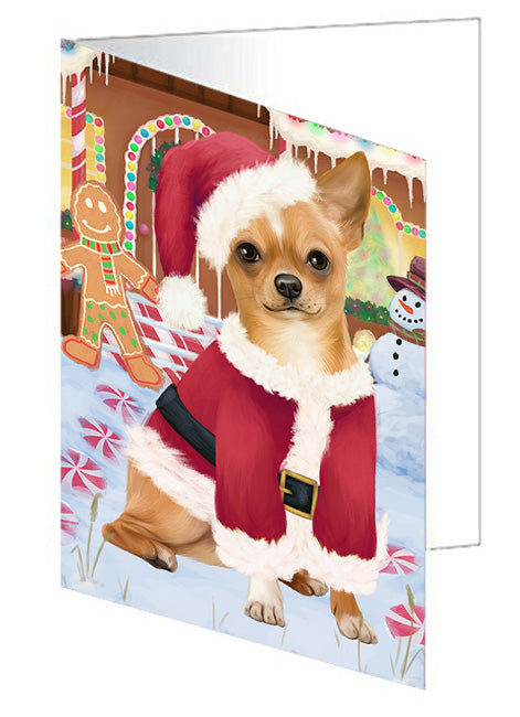 Christmas Gingerbread House Candyfest Chihuahua Dog Handmade Artwork Assorted Pets Greeting Cards and Note Cards with Envelopes for All Occasions and Holiday Seasons GCD73427
