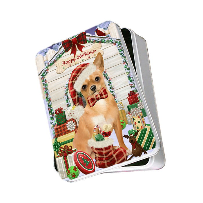 Happy Holidays Christmas Chihuahua Dog House with Presents Photo Storage Tin PITN51394