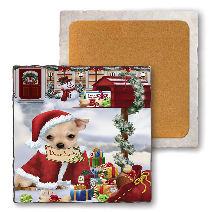 Chihuahua Dog Dear Santa Letter Christmas Holiday Mailbox Set of 4 Natural Stone Marble Tile Coasters MCST48890