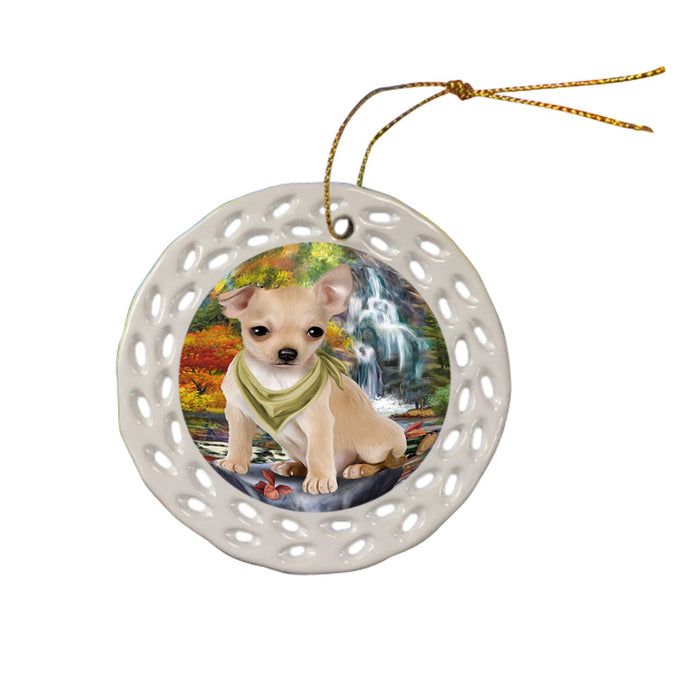 Scenic Waterfall Chihuahua Dog Ceramic Doily Ornament DPOR51856