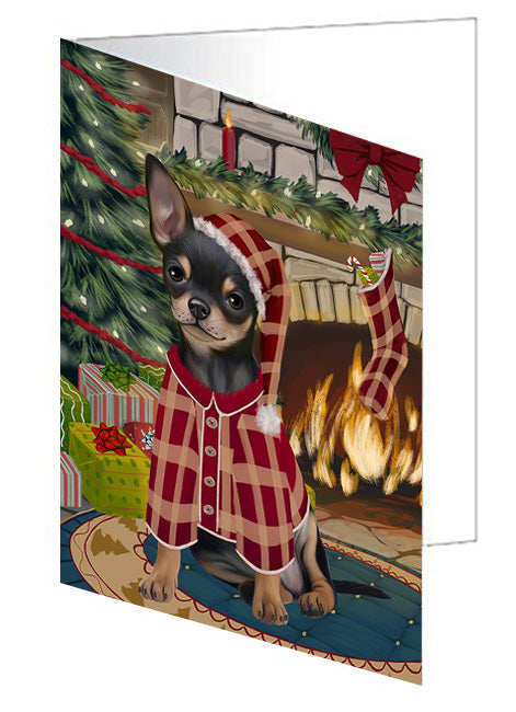 The Stocking was Hung Boston Terrier Dog Handmade Artwork Assorted Pets Greeting Cards and Note Cards with Envelopes for All Occasions and Holiday Seasons GCD70226