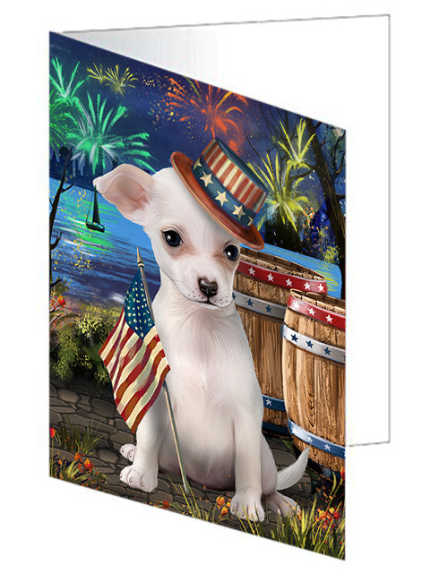 4th of July Independence Day Fireworks Chihuahua Dog at the Lake Handmade Artwork Assorted Pets Greeting Cards and Note Cards with Envelopes for All Occasions and Holiday Seasons GCD57389
