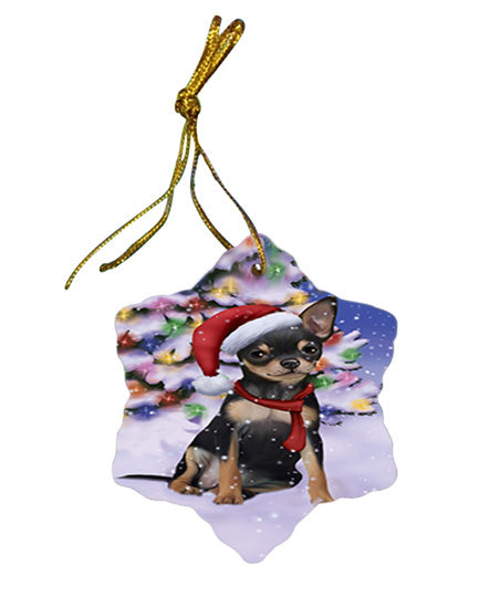 Winterland Wonderland Chihuahua Dog In Christmas Holiday Scenic Background  Star Porcelain Ornament SPOR53373