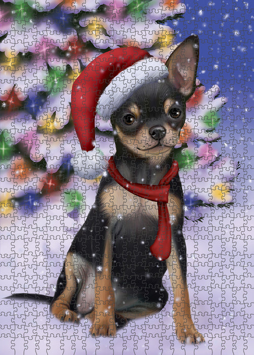 Winterland Wonderland Chihuahua Dog In Christmas Holiday Scenic Background Puzzle with Photo Tin PUZL80684