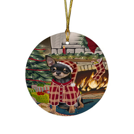 The Stocking was Hung Chihuahua Dog Round Flat Christmas Ornament RFPOR55630