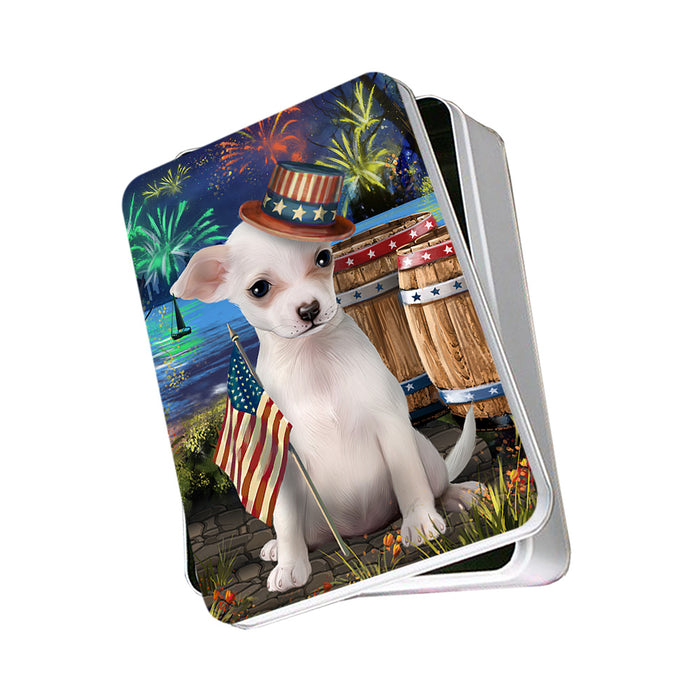 4th of July Independence Day Fireworks Chihuahua Dog at the Lake Photo Storage Tin PITN51120