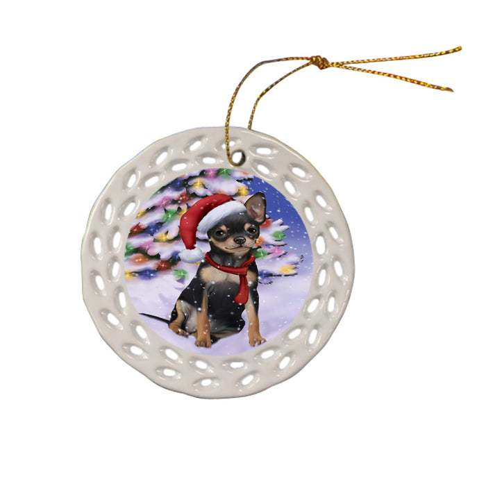 Winterland Wonderland Chihuahua Dog In Christmas Holiday Scenic Background  Ceramic Doily Ornament DPOR53382