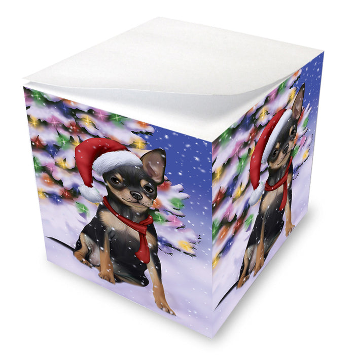 Winterland Wonderland Chihuahua Dog In Christmas Holiday Scenic Background Note Cube NOC53382