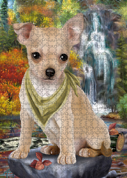 Scenic Waterfall Chihuahua Dog Puzzle with Photo Tin PUZL59655
