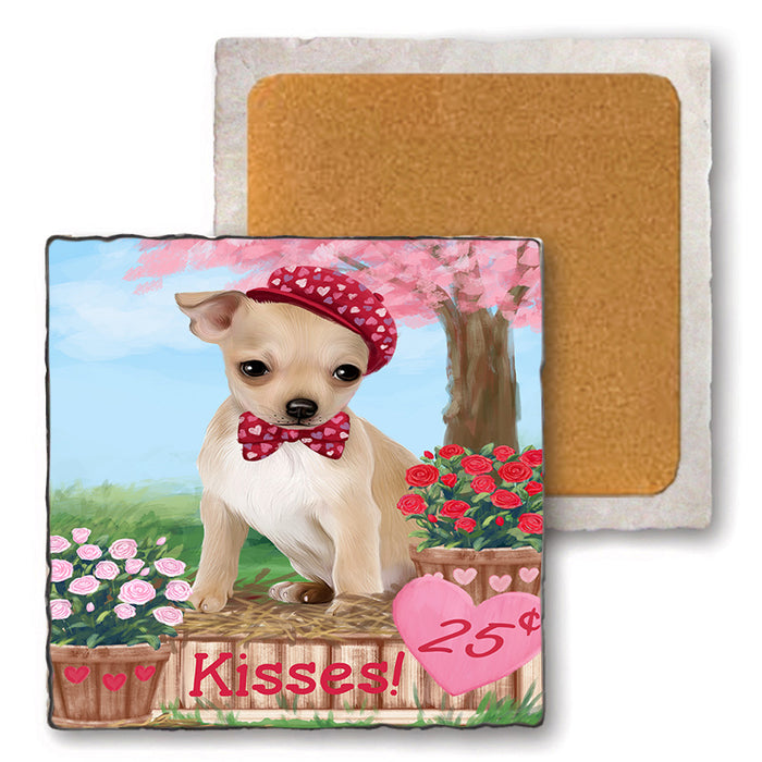 Rosie 25 Cent Kisses Chihuahua Dog Set of 4 Natural Stone Marble Tile Coasters MCST51440