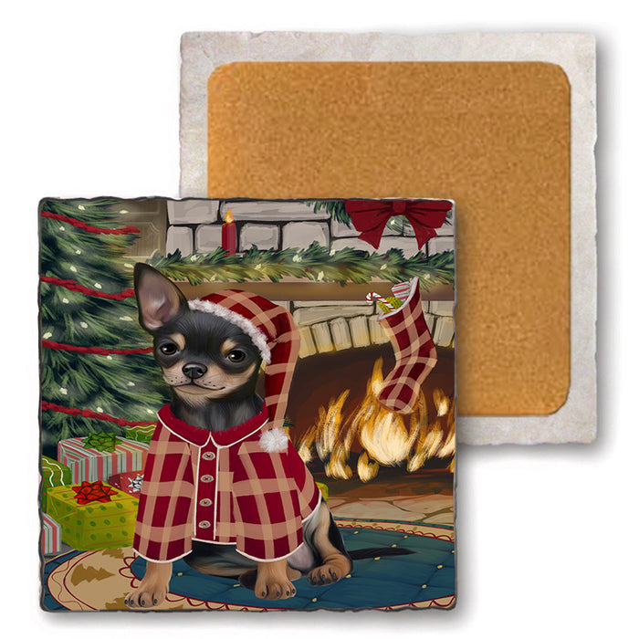 The Stocking was Hung Chihuahua Dog Set of 4 Natural Stone Marble Tile Coasters MCST50274
