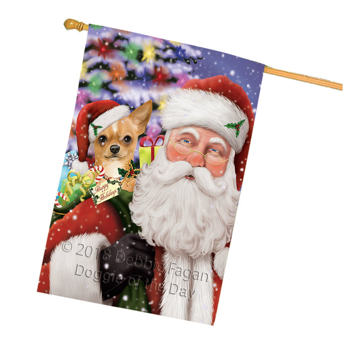 Santa Carrying Chihuahua Dog and Christmas Presents House Flag FLG54178