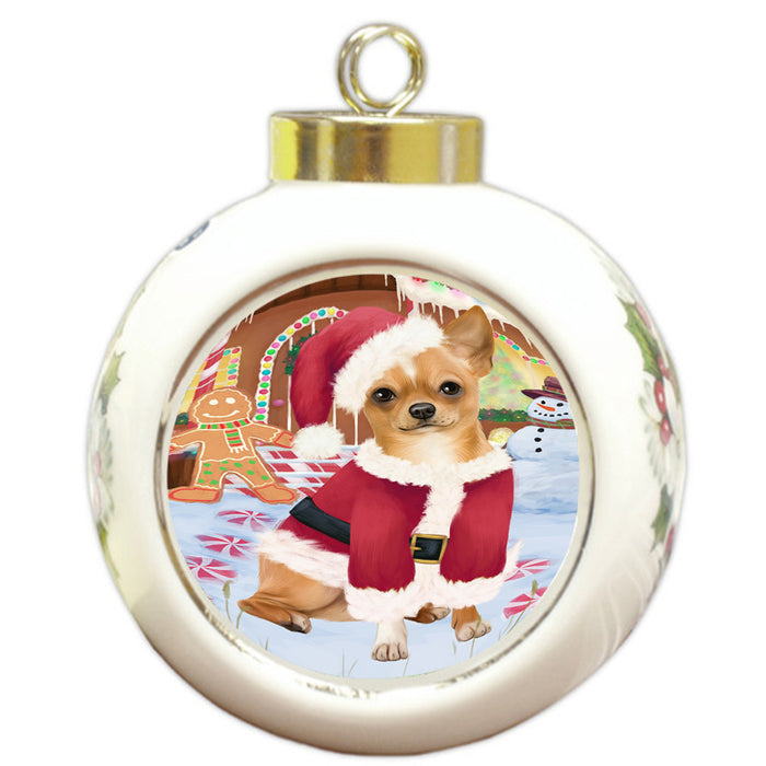 Christmas Gingerbread House Candyfest Chihuahua Dog Round Ball Christmas Ornament RBPOR56660