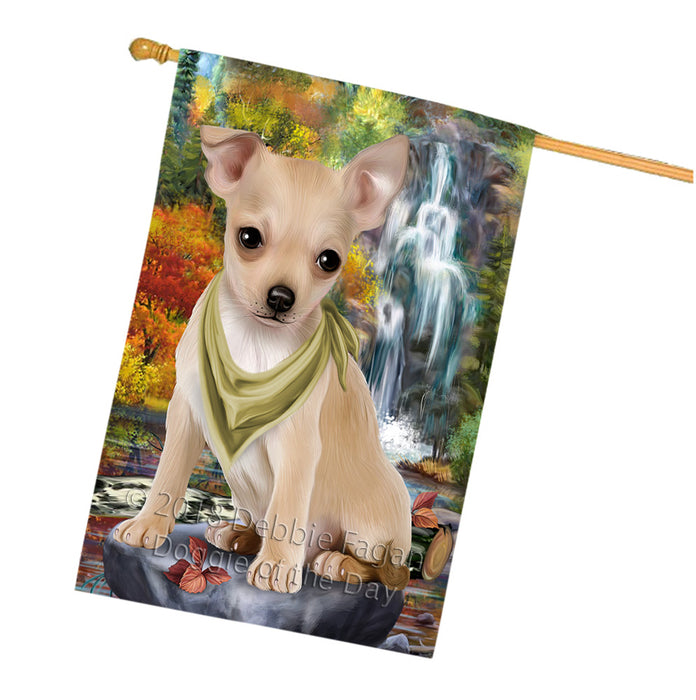 Scenic Waterfall Chihuahua Dog House Flag FLG51989