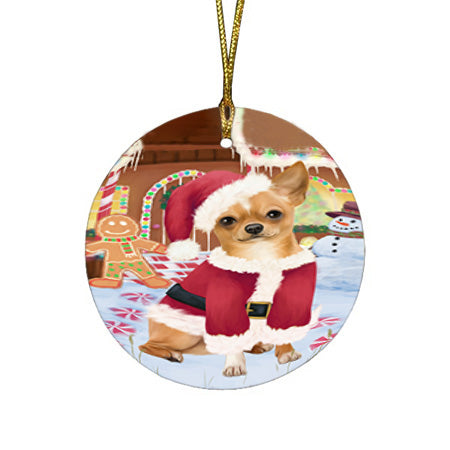 Christmas Gingerbread House Candyfest Chihuahua Dog Round Flat Christmas Ornament RFPOR56660