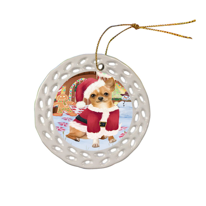 Christmas Gingerbread House Candyfest Chihuahua Dog Ceramic Doily Ornament DPOR56660