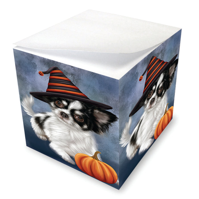 Happy Halloween Chihuahua Dog Wearing Witch Hat with Pumpkin Note Cube NOC56530